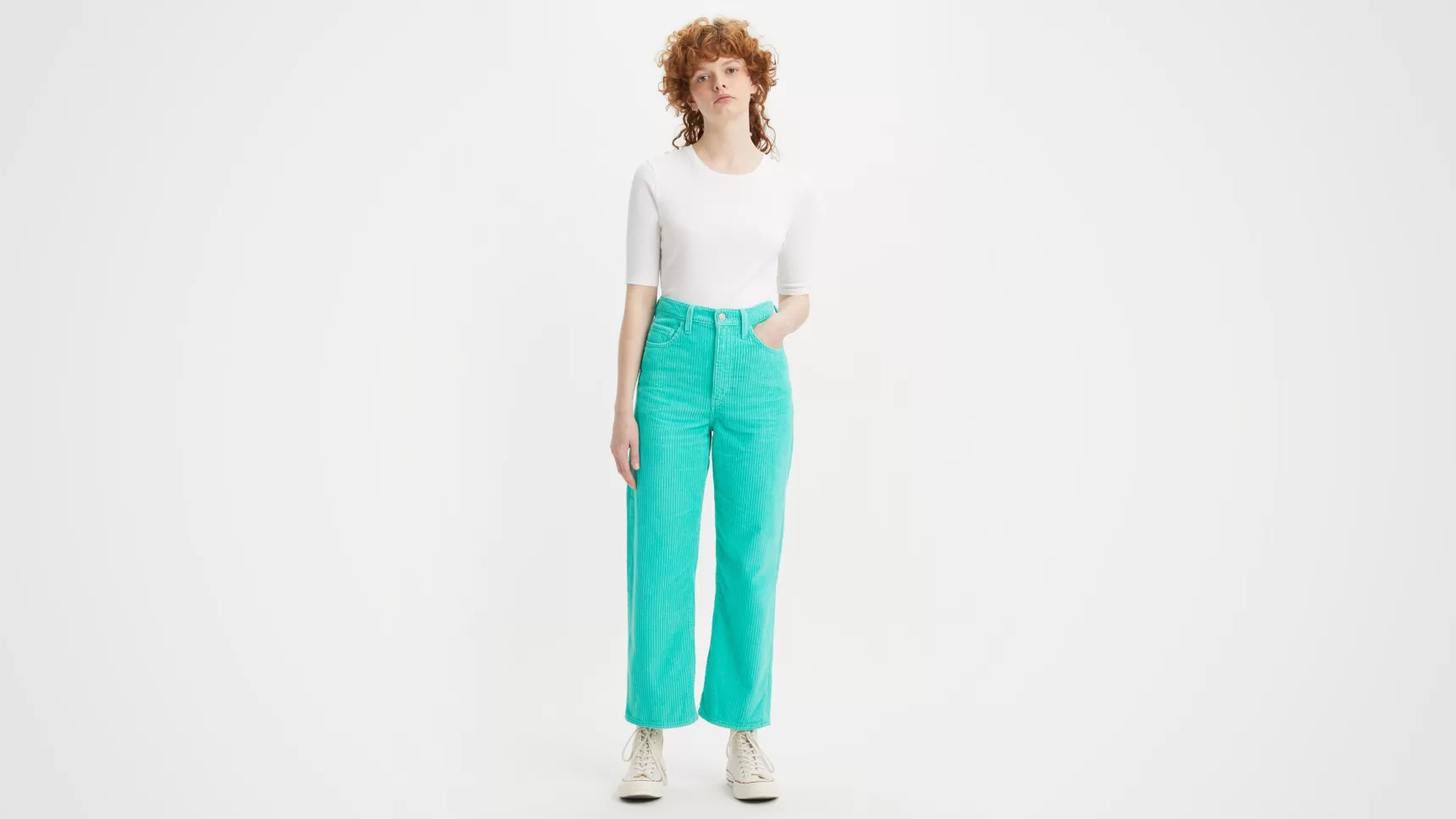 Fashion Ribcage Corduroy Broek Met Rechte Pijpen Tot De Enkel Dames Jeans